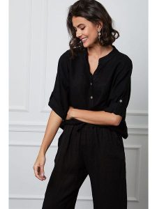 Fleur de Lin Lniana bluzka "Helly" w kolorze czarnym rozmiar: XL. Czarne bluzki Fleur de Lin, xl, bez wzorów, ze lnu, bez kołnierzyka, bez ramiączek. Za 162,49 zł.