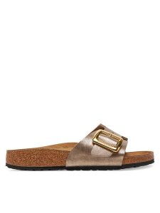 Birkenstock Klapki Catalina Cushion Buckle 1029416 Brązowy. Brązowe klapki Birkenstock, bez wzorów, ze skóry, bez obcasa. Za 399,99 zł.