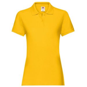 Damska Koszulka Polo Premium Plain. Brązowe koszulki sportowe FRUIT OF THE LOOM, bez wzorów, bez ramiączek. Za 55,99 zł.
