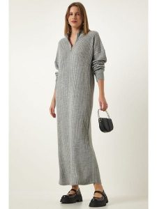 Happiness Istanbul Sukienka w kolorze szarym rozmiar: onesize. Szare sukienki Happiness Istanbul, na co dzień, bez wzorów, prążkowane, bez kołnierzyka, bez ramiączek, maxi, proste. Za 73,99 zł.