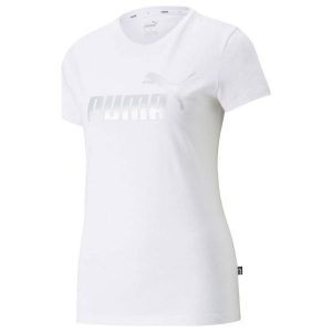T-shirt Damski Metalik Logo Essentials. Białe t-shirty Puma, m, bez wzorów, bez kołnierzyka, bez ramiączek. Za 154,99 zł.