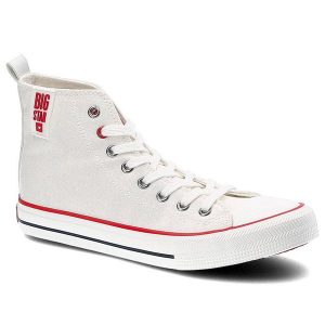 Białe Trampki Big Star Modne Buty Damskie Półbuty. Białe półbuty Big Star, bez wzorów, z materiału, bez obcasa, na płaskiej podeszwie, bez zapięcia. Za 99,99 zł.