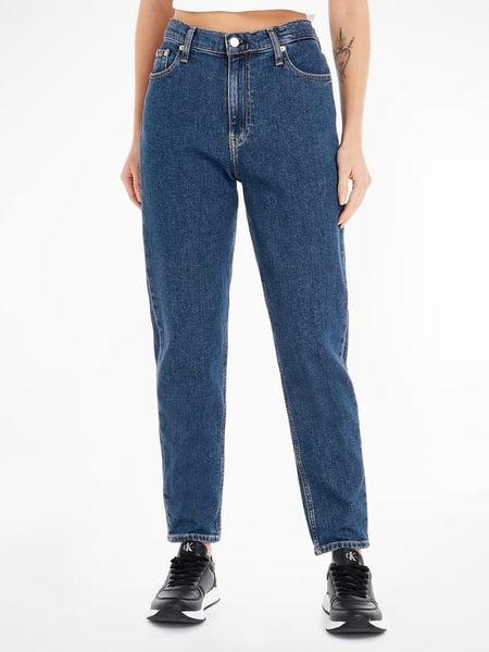 CALVIN KLEIN JEANS Dżinsy - Mom fit - w kolorze granatowym rozmiar: W33. Niebieskie jeansy Calvin Klein Jeans, z aplikacjami, z jeansu, z podwyższonym stanem. Za 271,67 zł.