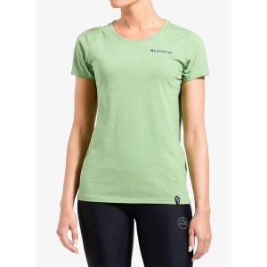 Koszulka wspinaczkowa damska La Sportiva Moon Rock T-Shirt. Zielone koszulki sportowe La Sportiva, bez wzorów, bez ramiączek. Za 172,99 zł.
