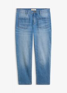Jeansy o kroju slim, high waist, cropped. Niebieskie jeansy bonprix, bez wzorów, z jeansu, z podwyższonym stanem. Za 112,99 zł.