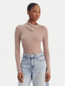 Guess Sweter W6RR07 Z2YK2 Beżowy Regular Fit. Brązowe swetry klasyczne Guess, xl, z wiskozy, bez kołnierzyka. Za 399,99 zł.