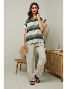 Fleur de Lin Koszulka "Epicea" w kolorze oliwkowym rozmiar: XXL. Brązowe bluzki Fleur de Lin, xxl, bez wzorów, bez kołnierzyka, bez ramiączek. Za 79,03 zł.