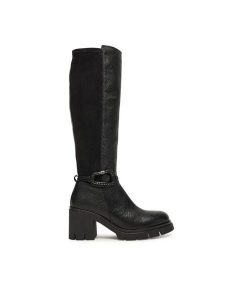 Hispanitas Kozaki HI254332 Czarny. Czarne kozaki Hispanitas, bez wzorów, ze skóry, bez obcasa, na słupku, bez zapięcia. Za 789,99 zł.