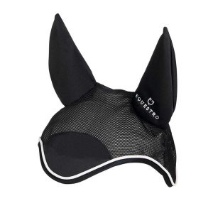 Czapka przeciw owadom dla konia z białym wykończeniem Equestro. Czerwone czapki EQUESTRO, z aplikacjami, z bawełny, eleganckie. Za 65,90 zł.