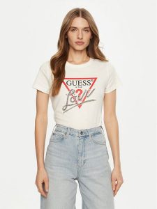 Guess T-Shirt W5RI10 I3Z14 Écru Regular Fit. T-shirty Guess, m, z aplikacjami, z bawełny, bez kołnierzyka, bez ramiączek. Za 119,99 zł.