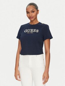 Guess T-Shirt W5GI15 K8FQ4 Granatowy Regular Fit. Niebieskie t-shirty Guess, xxl, z aplikacjami, z bawełny, bez kołnierzyka, bez ramiączek. Za 129,99 zł.