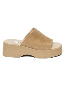 Steve Madden Skórzane klapki w kolorze beżowym rozmiar: 41. Brązowe klapki Steve Madden, bez wzorów, z otwartym noskiem, bez obcasa, na platformie. Za 219,08 zł.