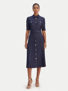 Fracomina Sukienka koszulowa FR26SD4003D470F9 Granatowy Regular Fit. Niebieskie sukienki Fracomina, xs, bez wzorów, z syntetyku, bez kołnierzyka, bez ramiączek, koszulowe. Za 617,99 zł.