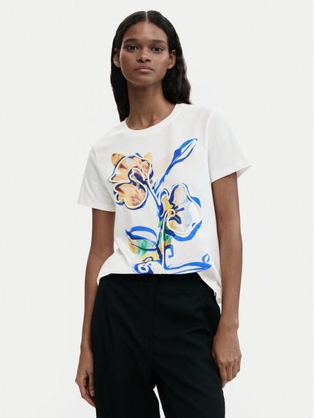 Desigual T-Shirt Zurich 26SWTK38 Biały Regular Fit. Białe t-shirty Desigual, l, bez wzorów, z bawełny, bez kołnierzyka, bez ramiączek. Za 199,99 zł.