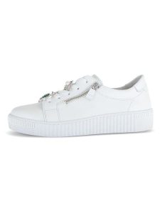 Gabor Skórzane sneakersy w kolorze srebrno-białym rozmiar: 38. Białe trampki Gabor, z aplikacjami, ze skóry, bez zapięcia. Za 250,94 zł.