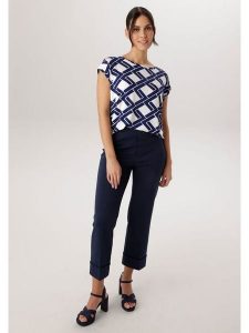 Aniston Spodnie w kolorze granatowym rozmiar: 48. Niebieskie spodnie z wysokim stanem Aniston, bez wzorów, z materiału, z podwyższonym stanem. Za 130,99 zł.