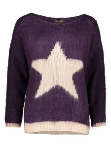 Miss goodlife Sweter "Star" w kolorze fioletowo-kremowym rozmiar: XS. Brązowe swetry oversize miss goodlife, xs, bez wzorów, z wełny, bez ramiączek. Za 162,49 zł.