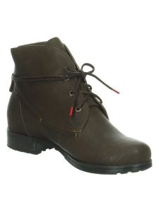 Think! Skórzane botki w kolorze khaki rozmiar: 42. Brązowe botki Think, bez wzorów, z materiału, bez obcasa, bez zapięcia. Za 443,45 zł.