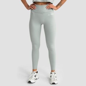 Legginsy damskie fitness z wysokim stanem Limitless. Zielone legginsy GYMBEAM, bez wzorów, z elastanu, z podwyższonym stanem. Za 112,90 zł.