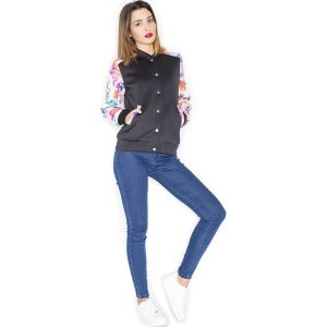 Czarna Kurtka Typu Bomber z Rękawami w Kwiatki. Kurtki marki Molly.pl. Za 159,90 zł.