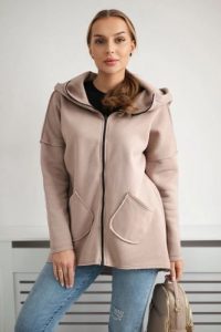 Bluza ocieplana z dłuższym tyłem i kieszeniami ciemno beżowa. Brązowe bluzy KESI, l, bez wzorów, z bawełny, bez kaptura. Za 198,65 zł.