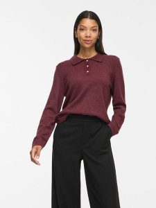 Vila Sweter "Ril" w kolorze bordowym rozmiar: M. Czerwone swetry oversize Vila, m, bez wzorów, bez ramiączek. Za 139,95 zł.