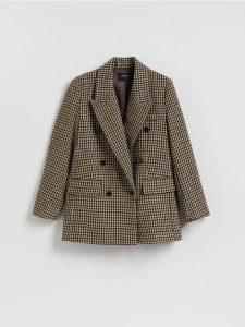 Dwurzędowa marynarka z dodatkiem wełny - wielobarwny. Marynarki i żakiety Reserved, l, bez wzorów, z tkaniny. Za 299,99 zł.