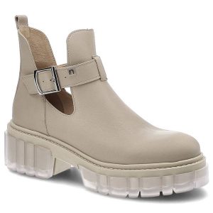 Beżowe Botki Nessi Modne Skórzane Buty Damskie. Brązowe botki Nessi, na wiosnę, bez wzorów, ze skóry, bez obcasa, na obcasie, bez zapięcia. Za 419,00 zł.