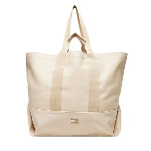 Torebka Tommy Jeans. Brązowe shopper bag Tommy Jeans, bez wzorów, z jeansu, bez dodatków. Za 299,99 zł.