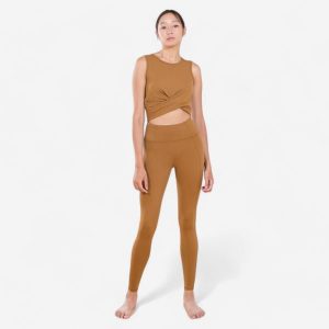 Legginsy do jogi damskie Kimjaly Premium. Brązowe legginsy KIMJALY, bez wzorów, z elastanu, z obniżonym stanem, długie. Za 149,99 zł.