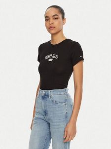 Tommy Jeans T-Shirt DW0DW19435 Czarny Slim Fit. Czarne t-shirty Tommy Jeans, xxs, bez wzorów, z bawełny, bez kołnierzyka, bez ramiączek. Za 79,99 zł.