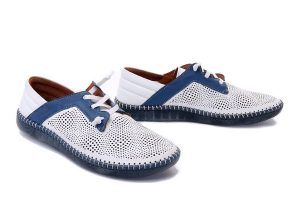 MANITU 840074-05 blau, półbuty damskie. Niebieskie półbuty Manitu, na lato, bez wzorów, ze skóry, bez obcasa, bez zapięcia. Za 255,92 zł.
