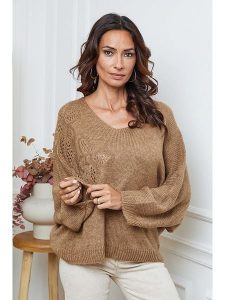 So Cachemire Sweter "Arobaz" w kolorze jasnobrązowym rozmiar: M. Brązowe swetry oversize So Cachemire, m, bez wzorów, ze splotem, bez ramiączek. Za 197,17 zł.