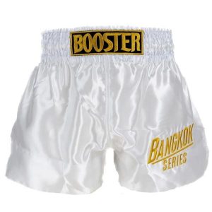Szorty do boksu tajskiego Booster Fight Gear Bangkok 2. Białe szorty BOOSTER FIGHT GEAR, bez wzorów, sportowe. Za 260,50 zł.