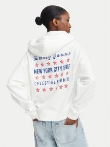 Tommy Jeans Bluza Star Novelty DW0DW23484 Biały Boxy Fit. Białe bluzy Tommy Jeans, l, bez wzorów, z bawełny, bez kaptura. Za 396,99 zł.