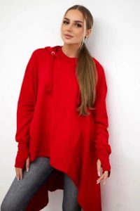 Bluza rozkloszowana u dołu czerwona. Czerwone bluzy KESI, l, bez wzorów, z bawełny, z kapturem. Za 238,37 zł.