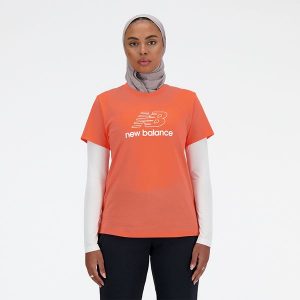 Koszulka damska New Balance WT41816GFR – pomarańczowa. Brązowe bluzki New Balance, l, bez wzorów, z materiału, eleganckie, bez kołnierzyka, bez ramiączek. Za 69,99 zł.