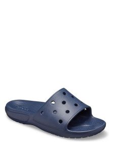 Crocs Klapki "Classic Slide" w kolorze granatowym rozmiar: 46/47. Niebieskie klapki Crocs, bez wzorów, z otwartym noskiem, bez obcasa. Za 91,99 zł.
