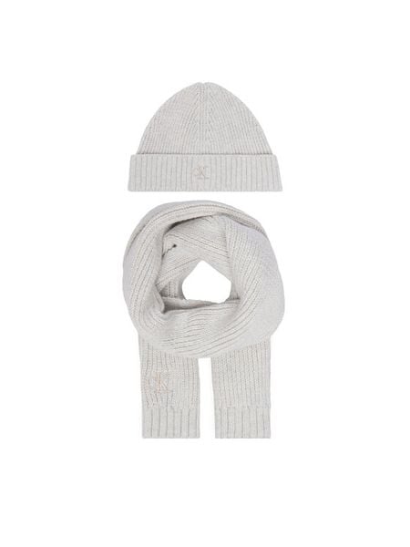 Calvin Klein Jeans Zestaw szalik i czapka Knitted Scarf Beanie Giftbox LVCKFJP00N Szary jasny. Szare szaliki Calvin Klein Jeans, bez wzorów, z jeansu. Za 209,99 zł.