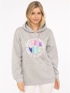 Zwillingsherz Bluza "Happiness and Love" w kolorze szarym rozmiar: S/M. Szare bluzy Zwillingsherz, m, bez wzorów, z kapturem. Za 193,70 zł.