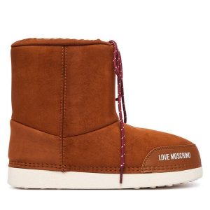 Śniegowce LOVE MOSCHINO. Brązowe buty zimowe LOVE MOSCHINO, bez obcasa, bez zapięcia. Za 709,99 zł.