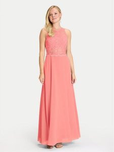 Swing Sukienka wieczorowa 5AI01400 Koralowy Regular Fit. Pomarańczowe sukienki Swing, bez wzorów, z syntetyku, wizytowe, bez kołnierzyka, bez ramiączek. Za 619,99 zł.