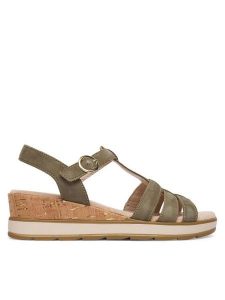 Caprice Sandały 9-28709-44 Zielony. Zielone sandały Caprice, bez wzorów, z nubiku, bez obcasa, na koturnie, bez zapięcia. Za 235,99 zł.