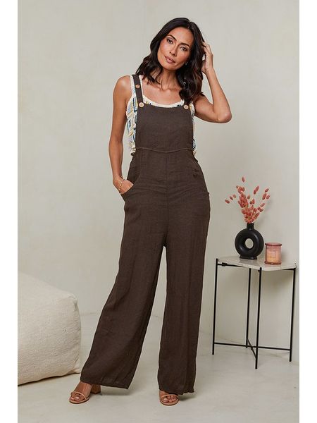 Le Monde du Lin Lniane ogrodniczki w kolorze brązowym rozmiar: 40/42. Brązowe kombinezony Le Monde du Lin, bez wzorów, ze lnu, klasyczne, bez kołnierzyka, bez ramiączek. Za 152,99 zł.