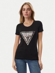 Guess T-Shirt W6BI26 K6047 Czarny Regular Fit. Czarne t-shirty Guess, xl, z aplikacjami, bez kołnierzyka, bez ramiączek. Za 194,99 zł.