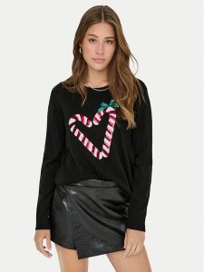 ONLY Sweter Xmas Shine 15355004 Czarny Regular Fit. Czarne swetry klasyczne ONLY, xl, z syntetyku, bez kołnierzyka. Za 129,99 zł.