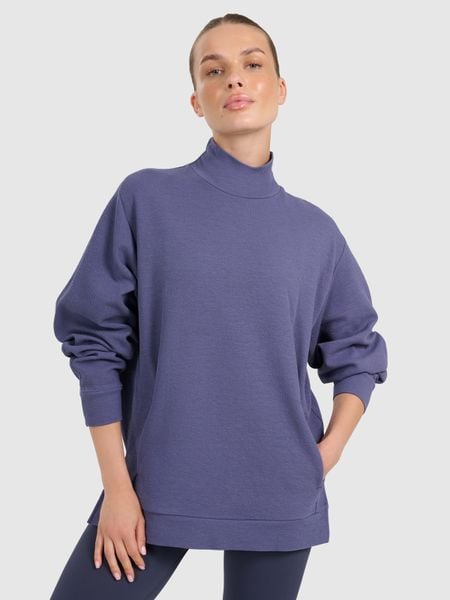 4F Bluza dresowa do jogi i pilatesu damska - granatowa XS. Niebieskie bluzy 4f, l, bez wzorów, z bawełny, bez kaptura. W wyprzedaży za 169,99 zł.