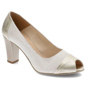 Złote Czółenka Gamis Eleganckie Skórzane Buty Na Słupku. Żółte czółenka Gamis, bez wzorów, ze skóry, z otwartym noskiem, bez obcasa, na obcasie, bez zapięcia. Za 199,00 zł.