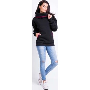 Czarna Bluza Kangurka z Szerokim Golfem. Czarne bluzy Awama, bez wzorów, z bawełny. Za 181,90 zł.