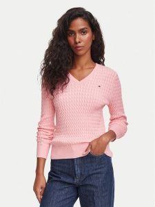 Tommy Hilfiger Sweter WW0WW44987 Różowy jasny Regular Fit. Czerwone swetry klasyczne TOMMY HILFIGER, s, z bawełny, bez kołnierzyka. Za 529,99 zł.